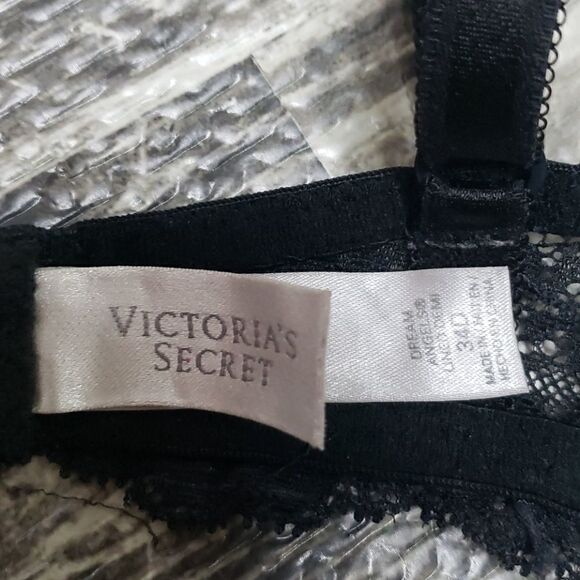 VICTORIA'S SECRET BLACK LACEY DREAMS ANGELS LINED DEMI BRA, SIZE 34D - Picture 7 of 8
